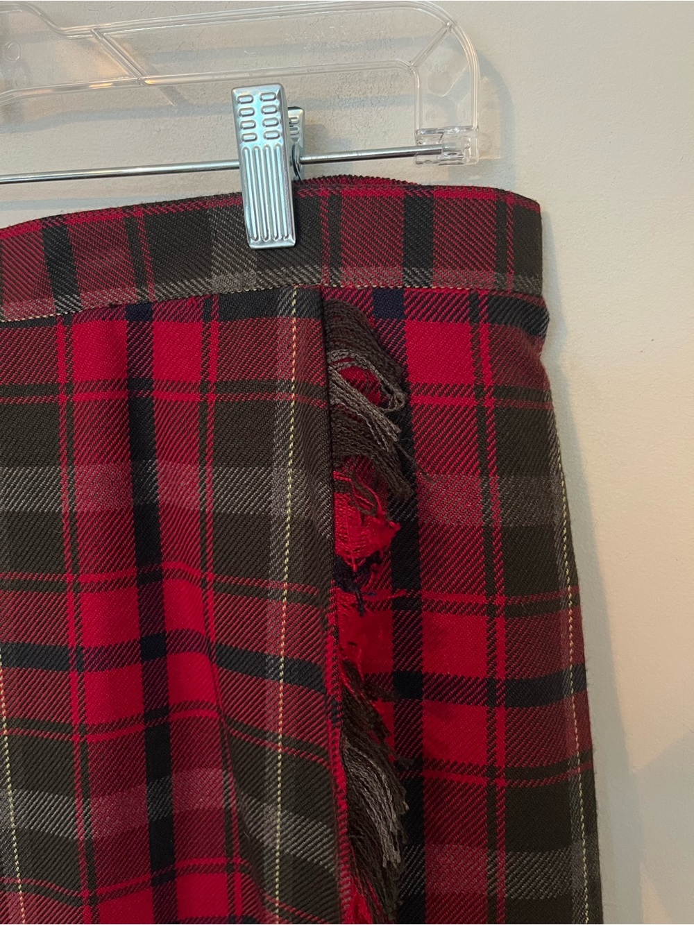 Vintage Tabi Tartan Plaid Blanket Wrap Fringe Midi Skirt Size 16 - Picture 3 of 11
